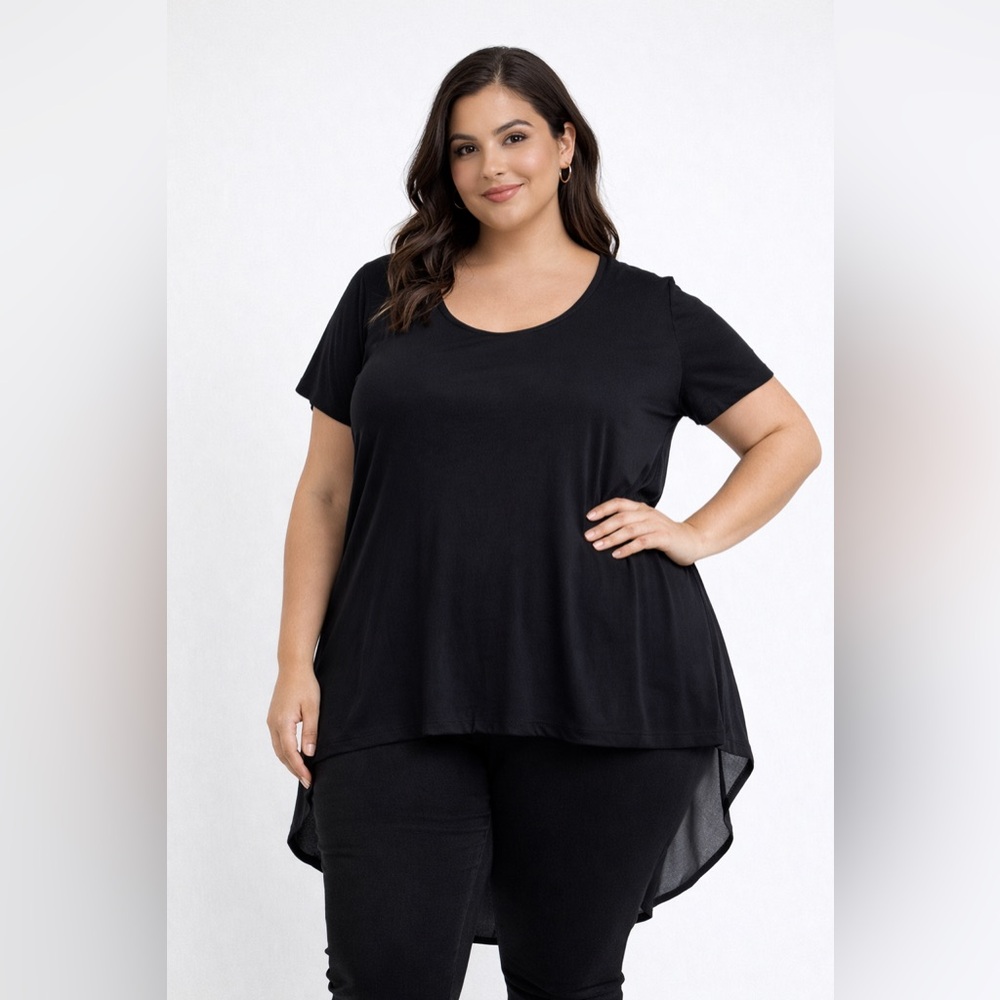Torrid Black High Low Chiffon Back Short Sleeve Top